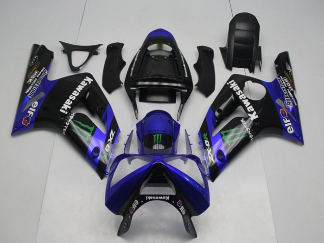 Comprare Carena Moto Kawasaki ZX6R 2003-2004 - Nero Lucido Blu Verde Mostro