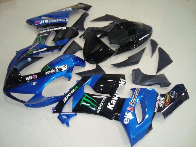 Comprare Carena Moto Kawasaki ZX6R 2005-2006 - Blu Nero Lucido Verde Mostro