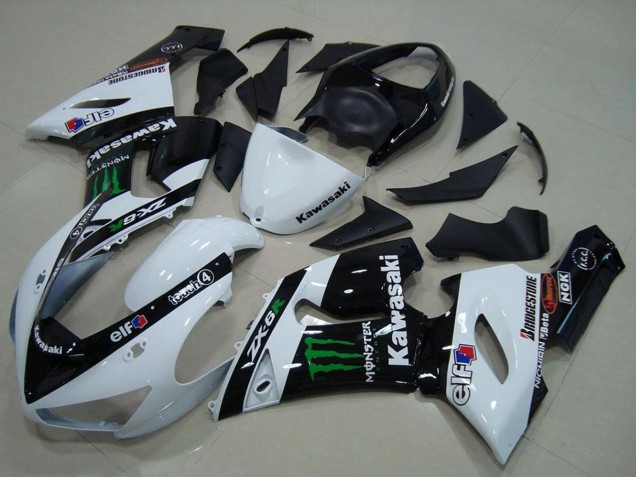 Comprare Carena Moto Kawasaki ZX6R 2005-2006 - Bianco Nero Lucido Verde Mostro