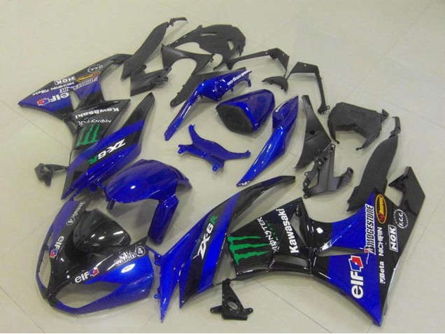 Comprare Carena Moto Kawasaki ZX6R 2009-2012 - Blu Nero Lucido Verde Elf Mostro Bridgestone