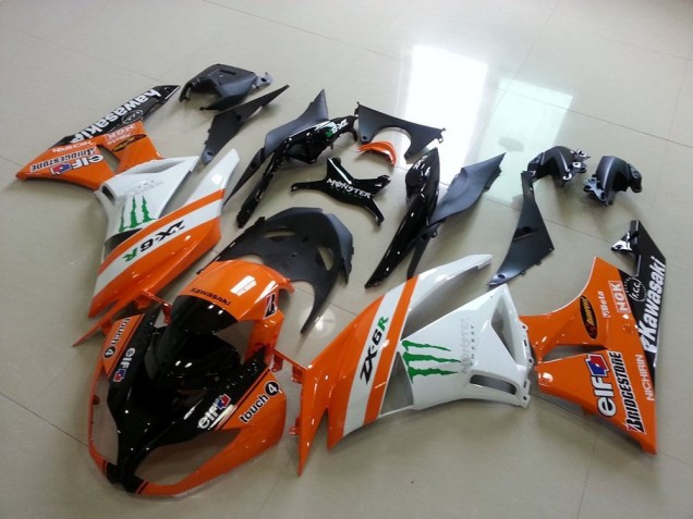 Comprare Carena Moto Kawasaki ZX6R 2009-2012 - Arancia Bianco Nero Lucido Verde Elf Bridgestone Mostro