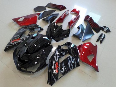 Comprare Carena Moto Kawasaki ZX14R ZZR1400 2006-2011 - Rosso Nero Lucido Argento Fiamma