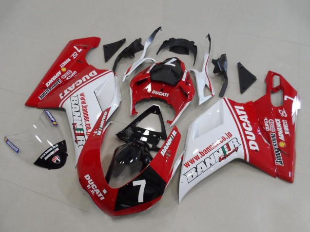 Comprare Carena Moto Ducati 848 1098 1198 2007-2014 - Bianco Rosso Nero Lucido Banner 7