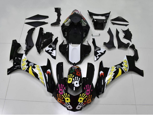 Comprare Carena Moto Yamaha YZF R1 2015-2019 - Nero Bianco Giallo Rosa Squalo