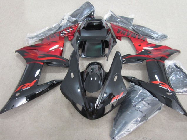 Comprare Carena Moto Yamaha YZF R1 2002-2003 - Nero Lucido Rosso Fiamma