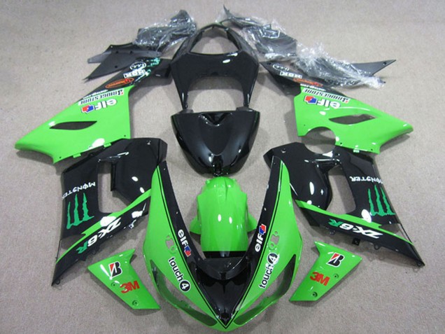Comprare Carena Moto Kawasaki ZX6R 2005-2006 - Nero Lucido Verde Elf Touch4 Bridgestone Mostro