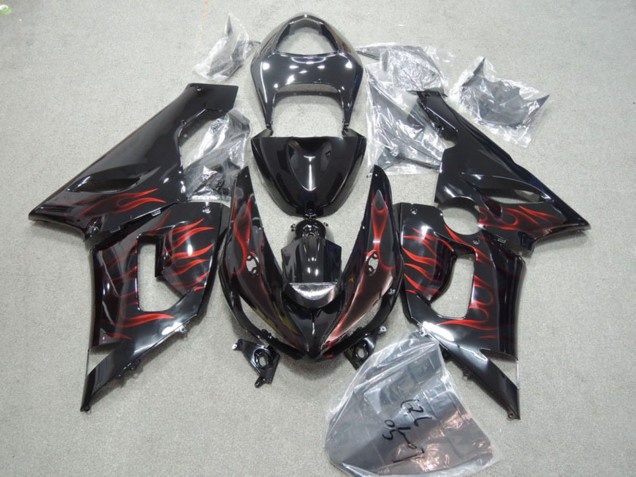 Comprare Carena Moto Kawasaki ZX6R 2005-2006 - Nero Lucido Rosso Fiamma