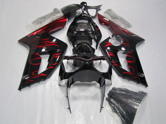 Comprare Carena Moto Kawasaki ZX6R 2003-2004 - Nero Lucido Rosso Fiamma