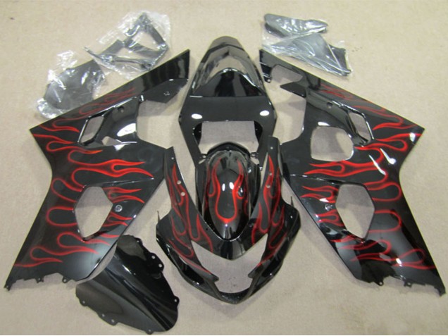 Comprare Carena Moto Suzuki GSXR 600 2004-2005 - Nero Lucido Rosso Fiamma