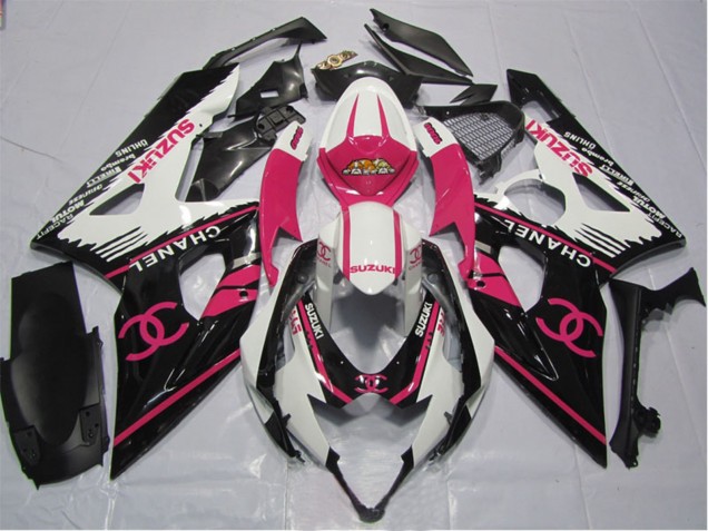 Comprare Carena Moto Suzuki GSXR 1000 2005-2006 - Bianco Rosa Nero Chanel