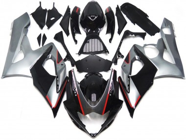 Nero & Argento Lucido Con Rosso 05-06 Suzuki GSXR 1000 Carene Moto