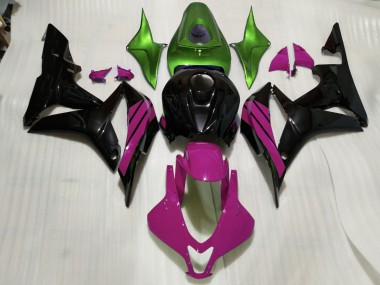 Nero Lucido & Accenti Rosa & Verdi 07-08 Honda CBR600RR Carene Moto