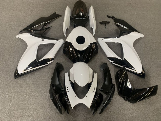 Nero Opaco & Bianco Lucido 06-07 Suzuki GSXR 600-750 Carene Moto Nero Opaco & Bianco Lucido 06-07 Suzuki GSXR 600-750 Carene Moto