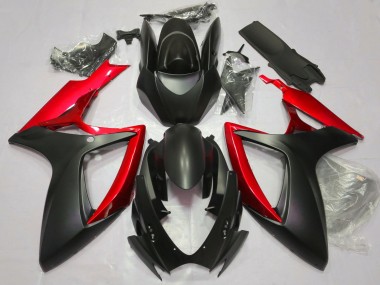 Nero Opaco & Rosso 06-07 Suzuki GSXR 600-750 Carene Moto