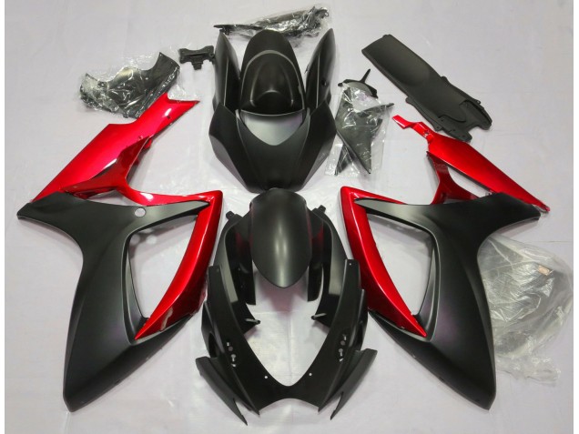 Nero Opaco & Rosso 06-07 Suzuki GSXR 600-750 Carene Moto Nero Opaco & Rosso 06-07 Suzuki GSXR 600-750 Carene Moto