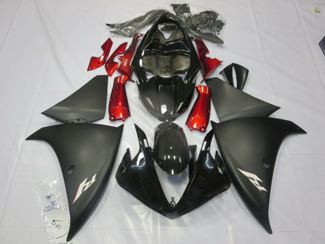 Nero Opaco Rosso 12-14 Yamaha R1 Carene Moto Nero Opaco Rosso 12-14 Yamaha R1 Carene Moto