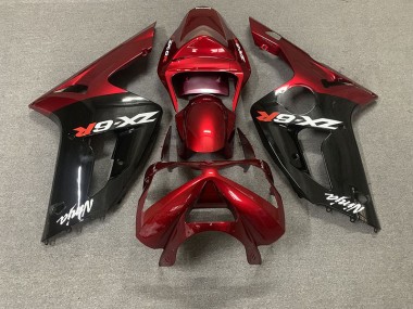 Rosso Lucido & Nero 03-04 Kawasaki ZX6R Carene Moto