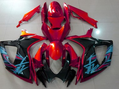 Rosso Lucido & Nero 06-07 Suzuki GSXR 600-750 Carene Moto