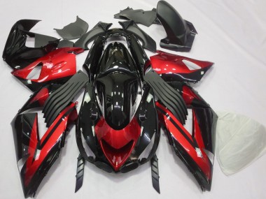Rosso Lucido & Nero Tinta Unita 06-11 Kawasaki ZX14R Carene Moto