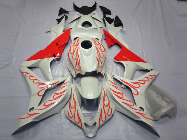 Rouge Flamme Sur Blanc 07-08 Honda CBR600RR Carene Moto Rouge Flamme Sur Blanc 07-08 Honda CBR600RR Carene Moto