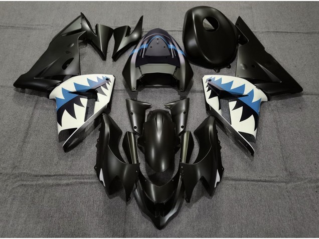 Squalo Nero Opaco & Azzurro 04-05 Kawasaki ZX10R Carene Moto Squalo Nero Opaco & Azzurro 04-05 Kawasaki ZX10R Carene Moto