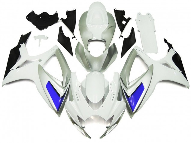 Stile Argento Bianco & Blu Lucido 06-07 Suzuki GSXR 600-750 Carene Moto Stile Argento Bianco & Blu Lucido 06-07 Suzuki GSXR 600-750 Carene Moto