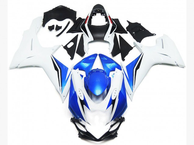 Stile Bianco Lucido & Blu 11-24 Suzuki GSXR 600-750 Carene Moto Stile Bianco Lucido & Blu 11-24 Suzuki GSXR 600-750 Carene Moto