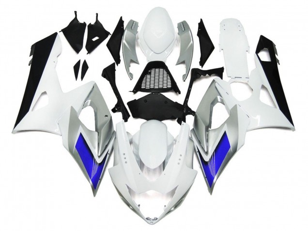Stile Bianco Lucido Con Sfumature Argento & Blu 05-06 Suzuki GSXR 1000 Carene Moto Stile Bianco Lucido Con Sfumature Argento & Blu 05-06 Suzuki GSXR 1000 Carene Moto